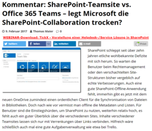 alt="SharePoint Team Site Oberfläche im Browser – Vergleich SharePoint-Teamsite vs. Office 365 Teams"